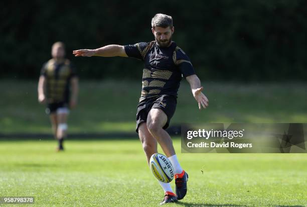 Willie le Roux kicks the ball upfield during the Wasps training session held at their training ground on May 15, 2018 in Coventry, England.