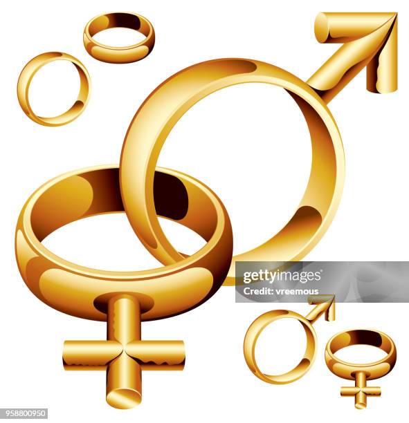 gender symbols - wedding ring white background stock illustrations