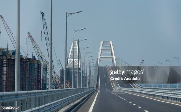 View of a road section of the Kerch Strait Bridge is seen in Sevastopol, Crimea on May 15, 2018.