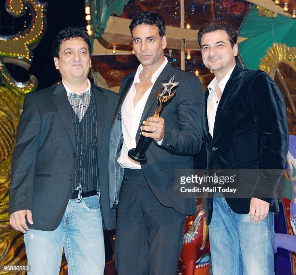 Sajid Nadiadwala, Akshay Kumar and Sanjay Kapoor at the Max Stardust Awards 2010 at Bandra Kurla Complex Grounds on Sunday, January 17, 2010.