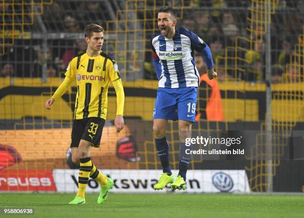 Fussball GER, DFB Pokal, Achtelfinale, Saison 2016 2017, Borussia Dortmund - Hertha BSC Berlin 1:1, 3:2 i. E., Vedad Ibisevic ist wuetend, links...