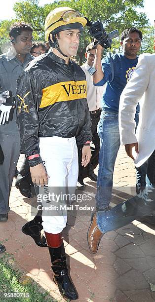 Bollywood actor Salman Khan during a promotional event for the Hindi film "Veer" at a race course in Mumbai on January 17, 2010.
