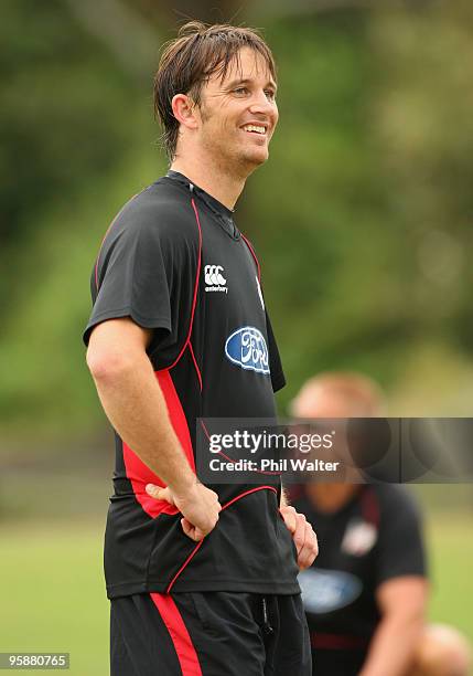 Shane Bond of the Canterbury Wizards looks on during a training session at QEII Park on January 20, 2010 in Christchurch, New Zealand. Shane Bond was...