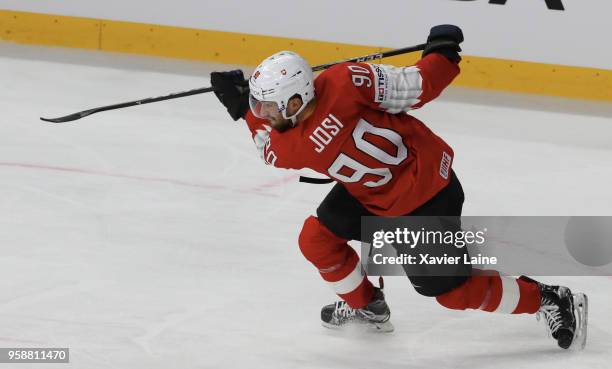 Roman Josi of Switzerland in action during the 2018 IIHF Ice Hockey World Championship Group A between Switzerland and France at Royal Arena on May...