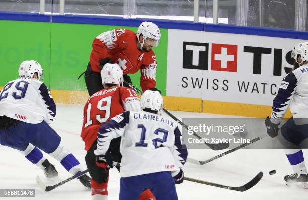 Roman Josi of Switzerland in action during the 2018 IIHF Ice Hockey World Championship Group A between Switzerland and France at Royal Arena on May...