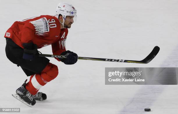 Roman Josi of Switzerland in action during the 2018 IIHF Ice Hockey World Championship Group A between Switzerland and France at Royal Arena on May...