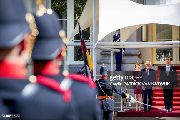 Dutch King Willem-Alexander , President of Germany Frank-Walter Steinmeier and his wife Elke Budenbender attend a welcoming ceremony at the...