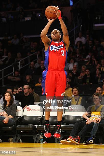 Sebastian Telfair of the Los Angeles Clippers shoots against the Los Angeles Lakers during the game on January 15, 2010 at Staples Center in Los...