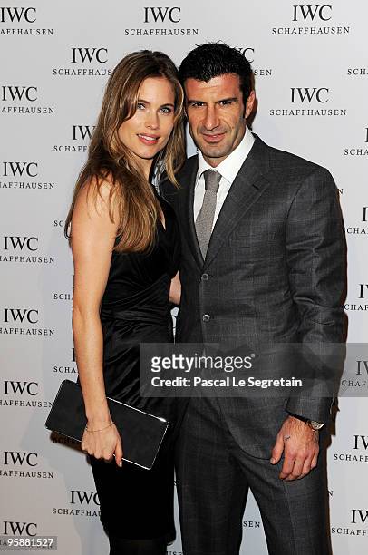 Former Portuguese footballer Luis Figo and wife Helen Svedin attend the IWC Schaffhausen Private Dinner Reception during the Salon International de...