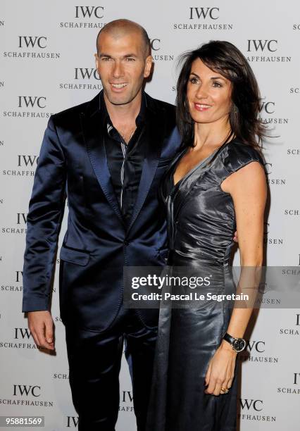 Former French footballer Zinedine Zidane and wife Veronique Zidane attend the IWC Schaffhausen Private Dinner Reception during the Salon...