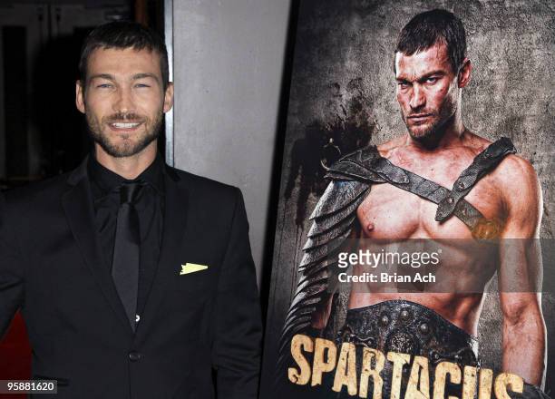 Actor Andy Whitfield attends the "Spartacus: Blood and Sand" New York premiere at the Tribeca Grand Screening Room on January 19, 2010 in New York...