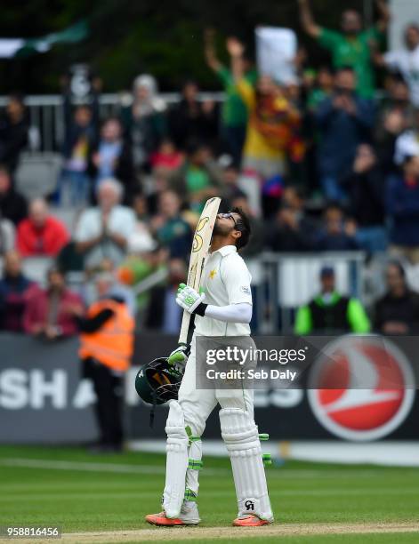 Dublin , Ireland - 15 May 2018; Imam-ul-Haq of Pakistan celebrates after scoring the winning runs to secure victory for his side on day five of the...