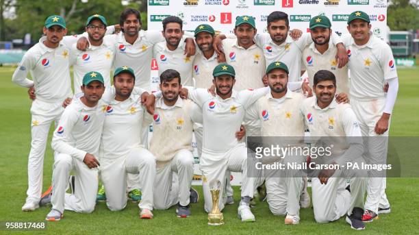 The Pakistan team with International Test Match trophy after beating Ireland at The Village, Dublin.