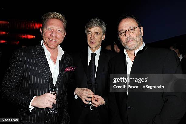 Boris Becker, Arsenal Football Manager, Arsene Wenger and Jean Reno attend the IWC Schaffhausen Private Dinner Reception during the Salon...