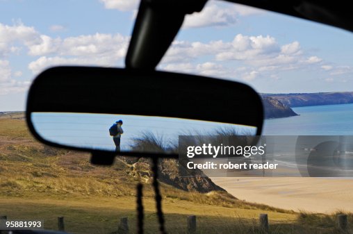 Human Figure In Rear View Mirror Overlooking Beach High-Res Stock Photo ...
