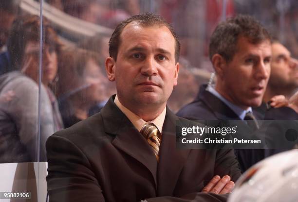 Head coach Todd Richards of the Minnesota Wild watches from the bench during the NHL game against the Phoenix Coyotes at Jobing.com Arena on January...