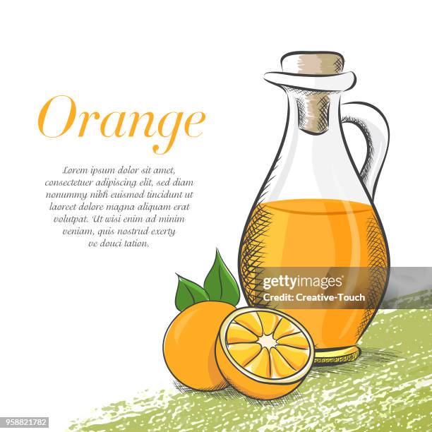 orange and orange juice - fruit juice bottle stock illustrations