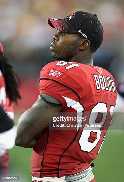 Anquan Boldin of the Arizona Cardinals on the sidelines during the NFL game against the Green Bay Packers at the Universtity of Phoenix Stadium on...