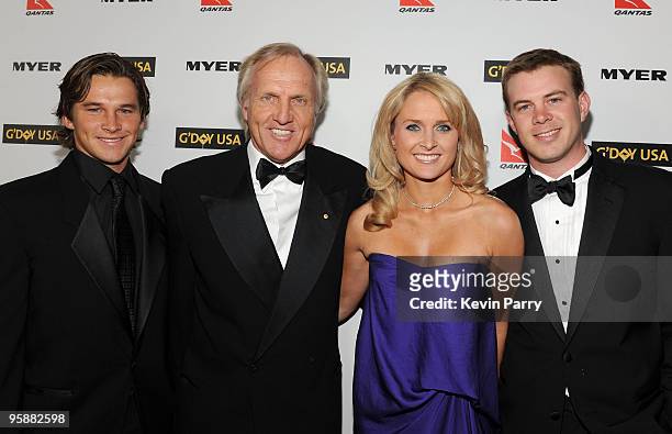 Pro golfer Greg Norman and family attend the G'Day USA 2010 Black Tie gala at the Hollywood & Highland Center on January 16, 2010 in Hollywood,...