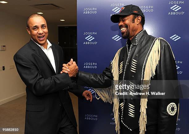 John Starks and Walt "Clyde" Frazier attend the opening of the new Joseph Abboud state of the art brand studio at Joseph Abboud Studio on January 19,...