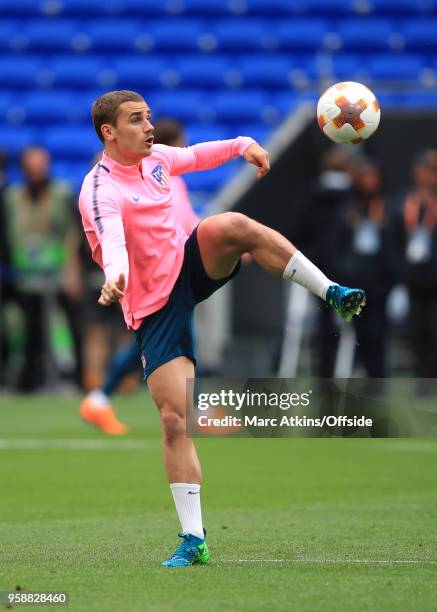 Antoine Griezmann of Atletico Madrid during a training session at Stade de Lyon ahead of the UEFA Europa League Final between Olympique de Marseille...