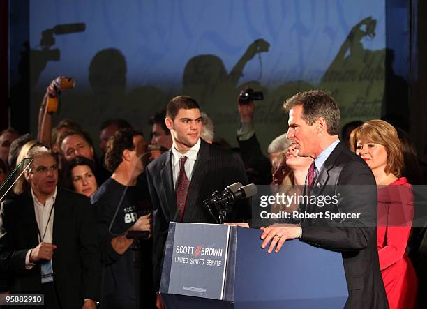 Senator-elect, Republican Scott Brown speaks to supporters after winning the Massachusetts U.S. Senate seat January 19, 2010 in Boston,...