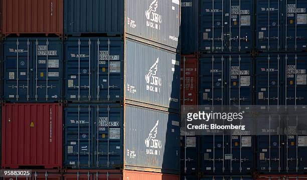 Shipping containers are stacked at Sydney's largest port, Port Botany, in Sydney, Australia, on Wednesday, Jan. 20, 2010. Australian third quarter...