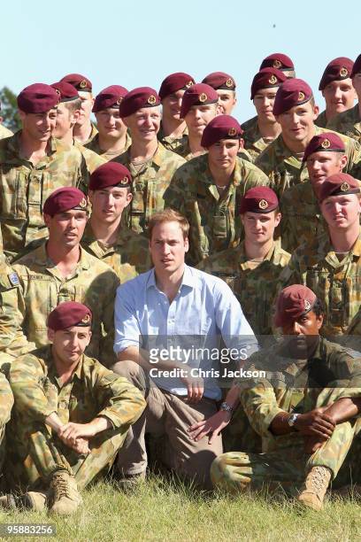 Prince William poses with the 3rd Royal Australian Regiment at Holsworthy Army Barracks on the second day of his visit to Australia on January 20,...