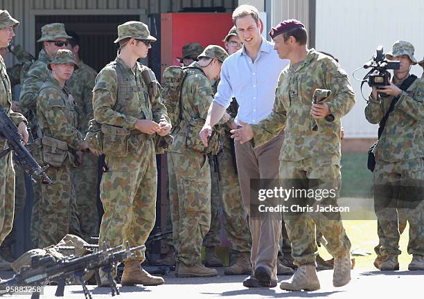 Prince William talks to members of the 3rd Royal Australian Regiment at Holsworthy Army Barracks on the second day of his visit to Australia on...