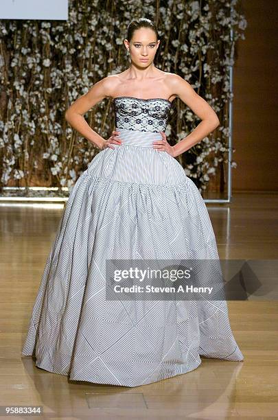Model walks the runway at the 3rd annual Supima Design Competition at The New York Times Center on January 19, 2010 in New York City.