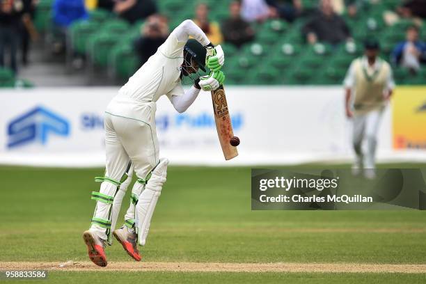 Imam ul-Haq of Pakistan at bat on the fifth day of the international test cricket match between Ireland and Pakistan on May 15, 2018 in Malahide,...