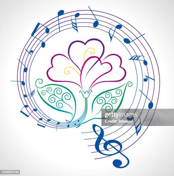 flower with musical petals - music notes circle stock illustrations