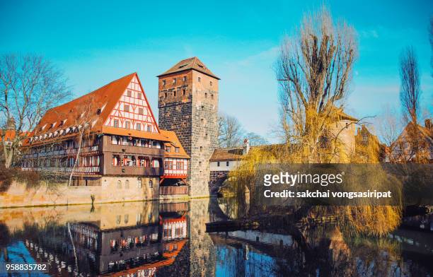 View of Historic Buildings on Pegnitz Riverside in Nuremberg City, Germany