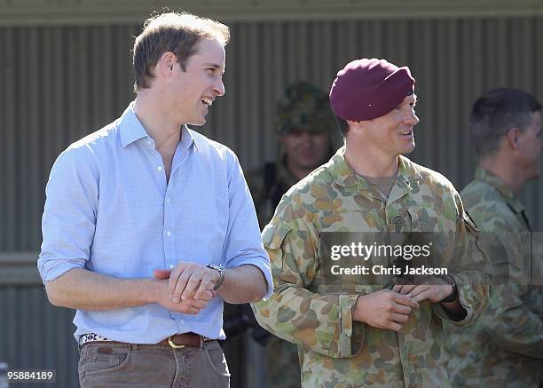 Prince William talks to members of the 3rd Royal Australian Regiment at Holsworthy Army Barracks on the second day of his visit to Australia on...