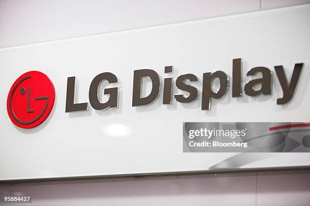 The logo for LG Display Co. Is displayed inside the LG Group headquarters in Seoul, South Korea, on Wednesday, Jan. 20, 2010. LG Display Co., the...