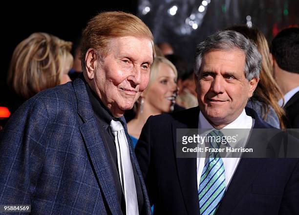 Chairman of the Board, Viacom and CBS Corp, Sumner Redstone and President and Chief Executive Officer of CBS Les Moonves arrive at the premiere Of...