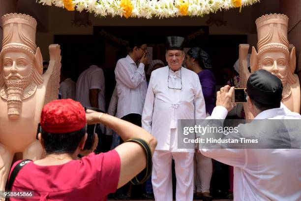 People from Parsi community gather for the inauguration of first fire temple in Navi Mumbai at Kopar Khairane on May 14, 2018 in Navi Mumbai, India.