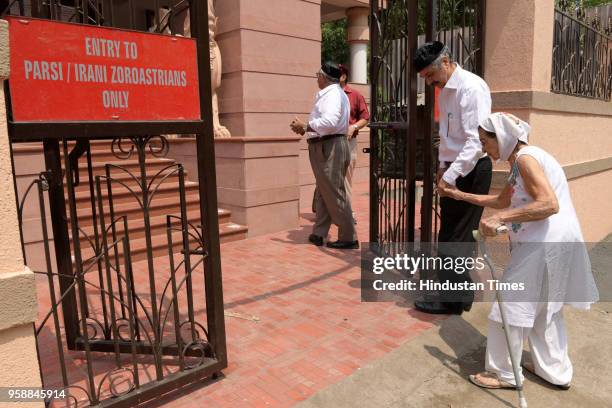 People from Parsi community gather for the inauguration of first fire temple in Navi Mumbai at Kopar Khairane on May 14, 2018 in Navi Mumbai, India.