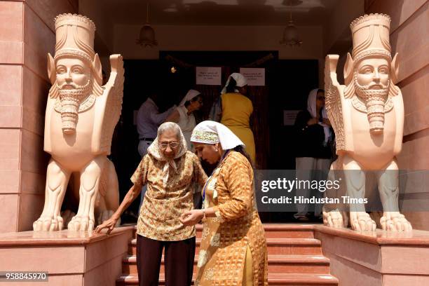 People from Parsi community gather for the inauguration of first fire temple in Navi Mumbai at Kopar Khairane on May 14, 2018 in Navi Mumbai, India.