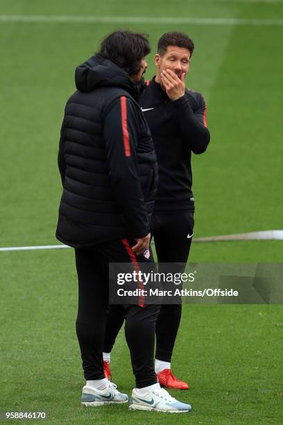 Diego Simeone head coach of Atletico Madrid with his assistant German Burgos during a training session at Stade de Lyon ahead of the UEFA Europa...