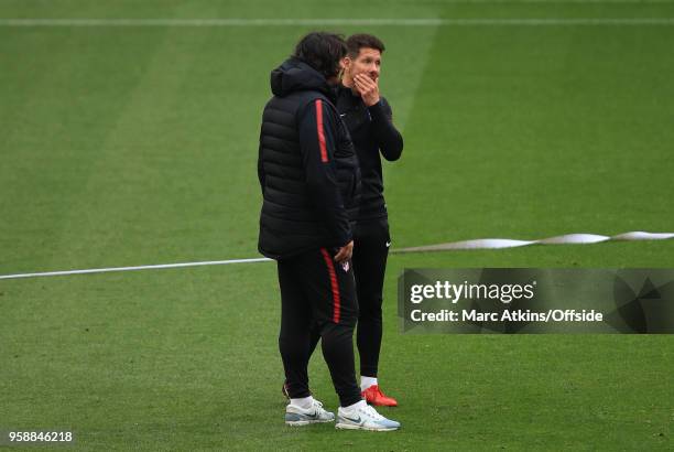 Diego Simeone head coach of Atletico Madrid with his assistant German Burgos during a training session at Stade de Lyon ahead of the UEFA Europa...