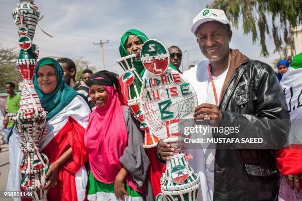 People take part in celebrations of the 27th anniversary of self-declared independence of Somaliland in Hargeisa, northwestern Somalia, on May 15...