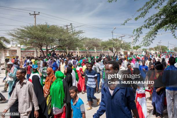 People take part in celebrations of the 27th anniversary of self-declared independence of Somaliland in Hargeisa, northwestern Somalia, on May 15...