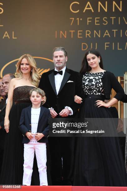 Kelly Preston and John Travolta of "Gotti" pose with their children Ella Bleu Travolta and Benjamin Travolta at the red carpet screening of "Solo: A...
