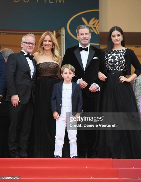 Cannes Film Festival Director Thierry Fremaux, Kelly Preston, Benjamin Travolta, John Travolta and Ella Bleu Travolta attend the screening of "Solo:...