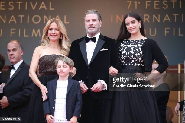 Kelly Preston and John Travolta of "Gotti" pose with their children Ella Bleu Travolta and Benjamin Travolta at the red carpet screening of "Solo: A...