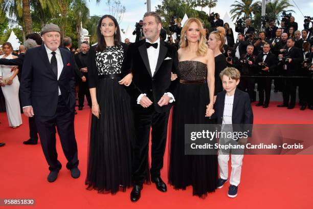 John Travolta of "Gotti" and Kelly Preston pose with their children Ella Bleu Travolta and Benjamin Travolta at the red carpet screening of "Solo: A...