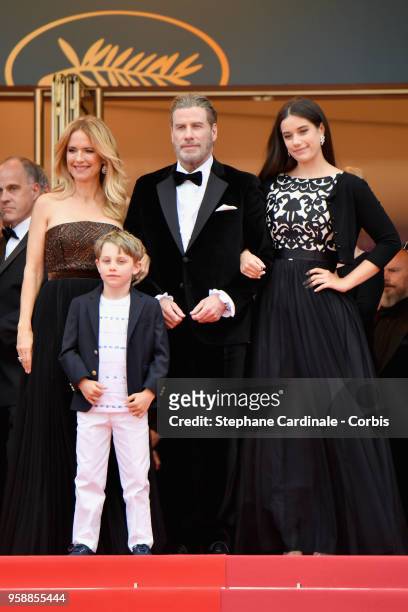John Travolta of "Gotti" and Kelly Preston pose with their children Ella Bleu Travolta and Benjamin Travolta at the red carpet screening of "Solo: A...