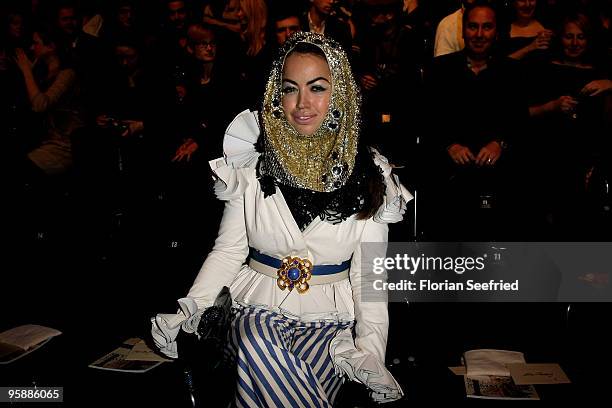 Aura Dione arrives to the Schumacher Fashion Show during the Mercedes-Benz Fashion Week Berlin Autumn/Winter 2010 at the Bebelplatz on January 20,...