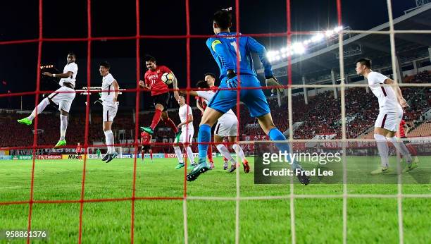 Ricardo Goulart of Guangzhou Evergrande scores his team's second goal during the AFC Champions League Round of 16 second leg match between Guangzhou...
